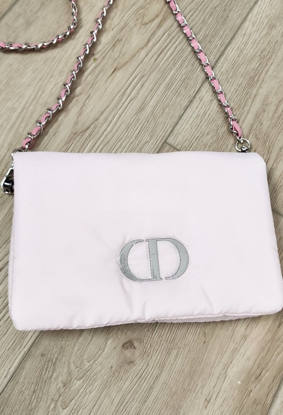 Christian Dior Puffy Pouch Pink Novelty Clutch Bag CD Logo Long Chain Strap - Picture 8 of 9